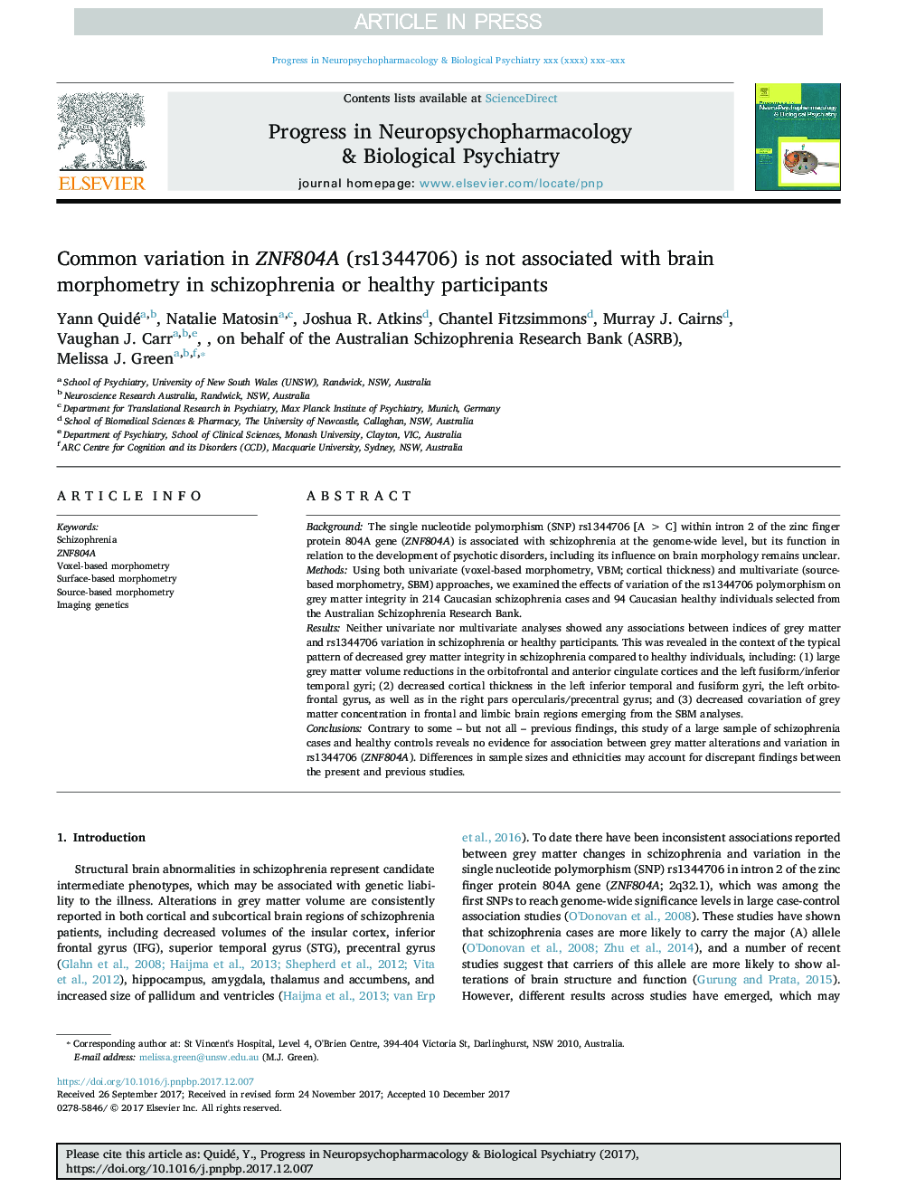 Common variation in ZNF804A (rs1344706) is not associated with brain morphometry in schizophrenia or healthy participants