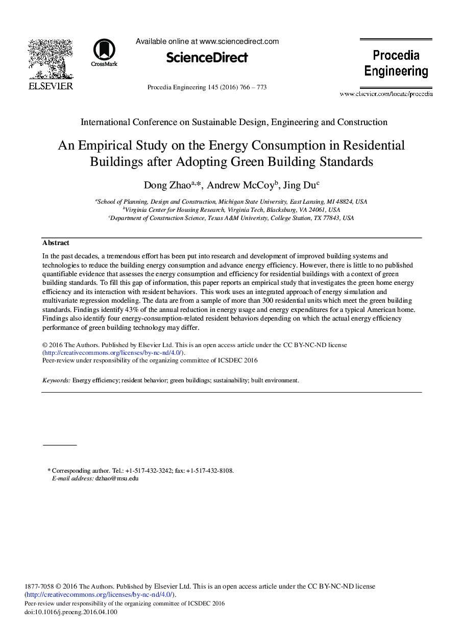 An Empirical Study on the Energy Consumption in Residential Buildings after Adopting Green Building Standards 