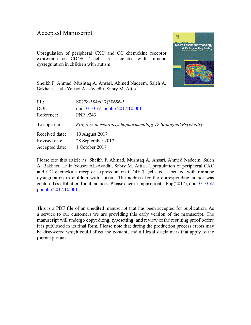 Upregulation of peripheral CXC and CC chemokine receptor expression on CD4+ T cells is associated with immune dysregulation in children with autism