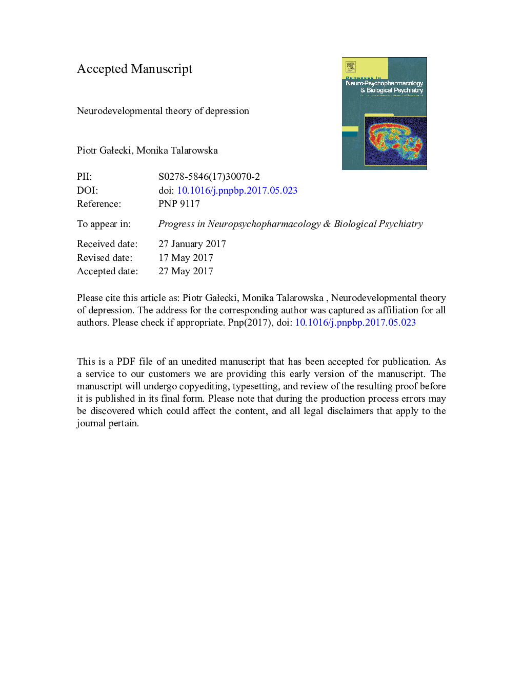 Neurodevelopmental theory of depression