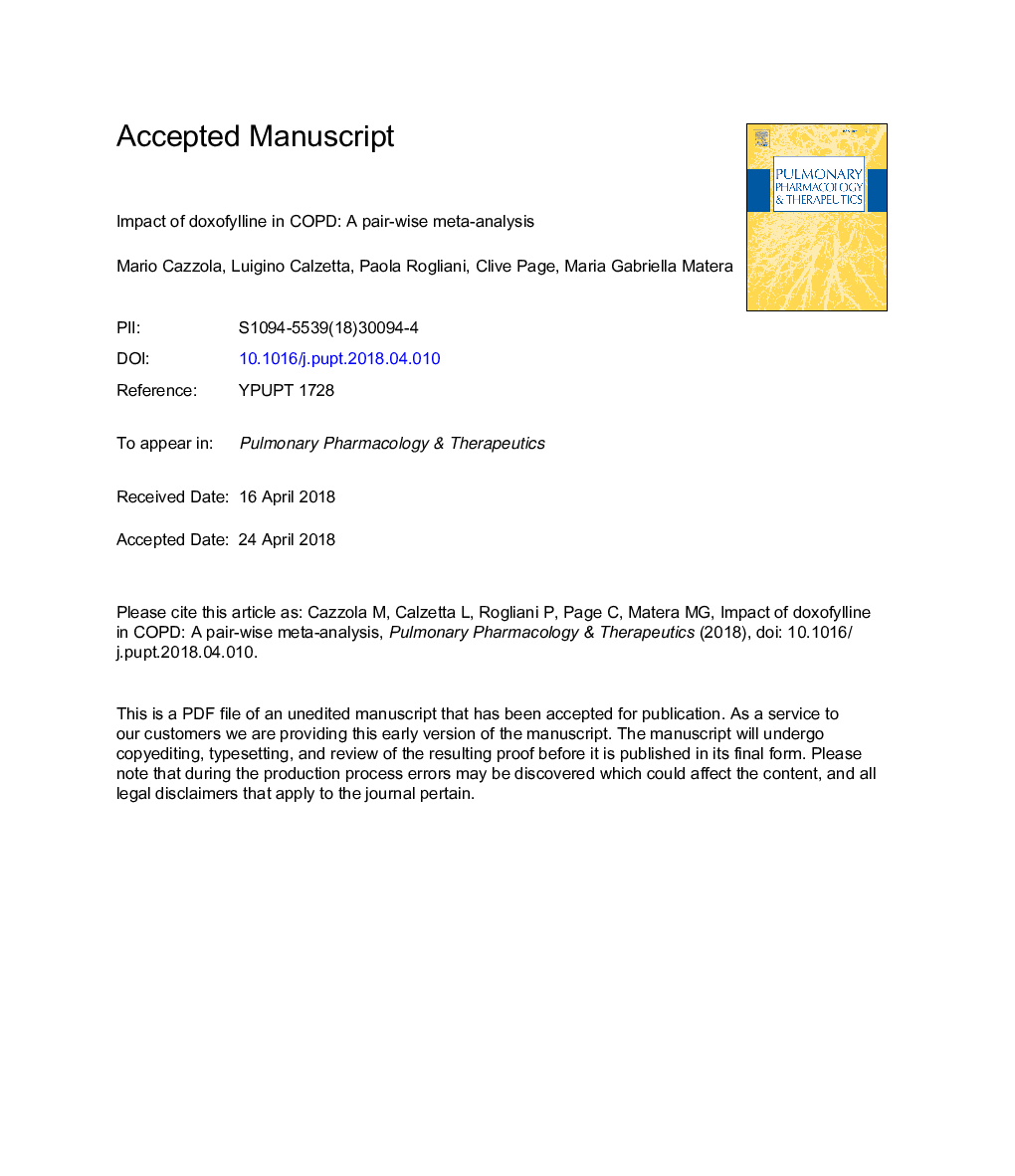 Impact of doxofylline in COPD: A pairwise meta-analysis