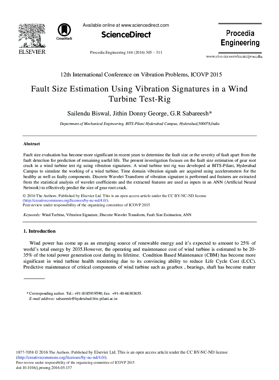 Fault Size Estimation Using Vibration Signatures in a Wind Turbine Test-rig 