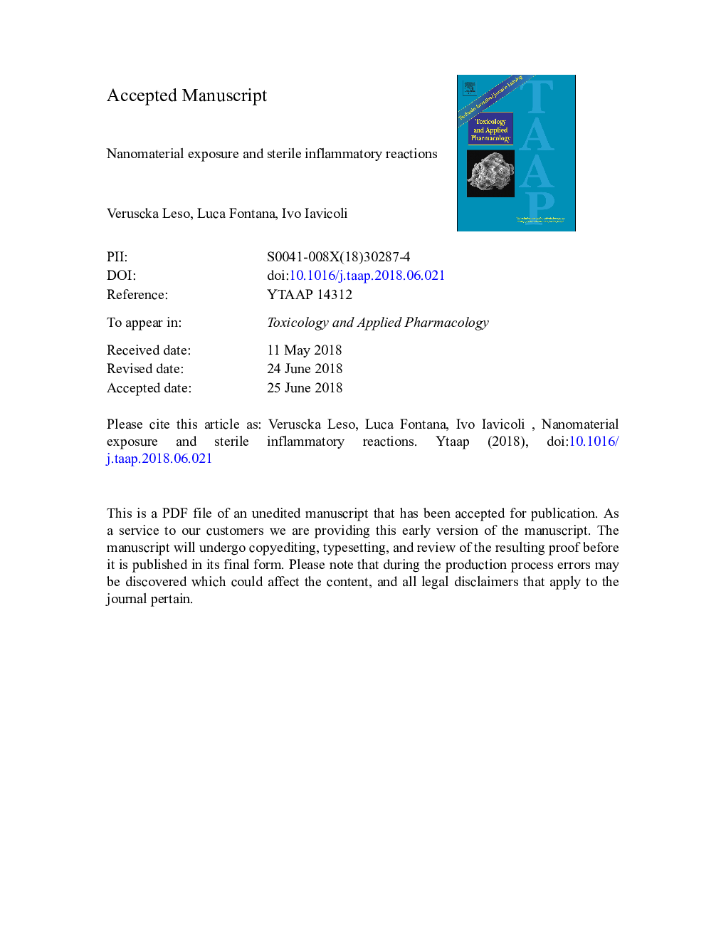 Nanomaterial exposure and sterile inflammatory reactions