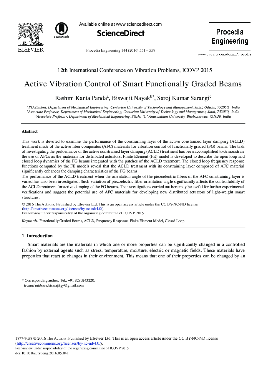 Active Vibration Control of Smart Functionally Graded Beams 