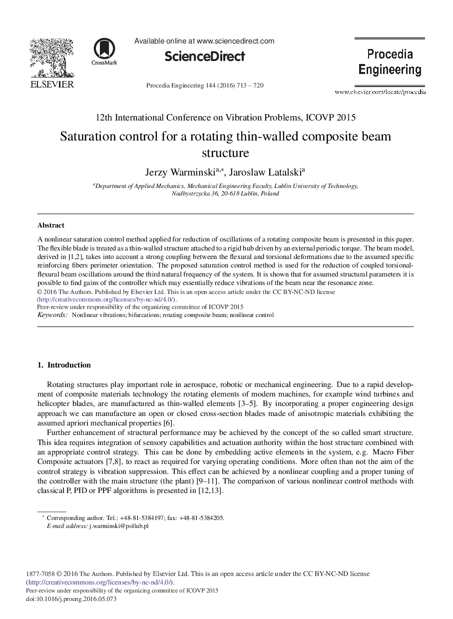 Saturation Control for a Rotating Thin-walled Composite Beam Structure