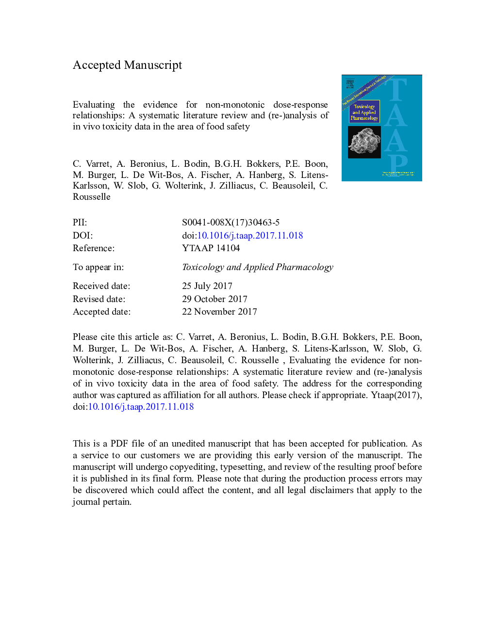 Evaluating the evidence for non-monotonic dose-response relationships: A systematic literature review and (re-)analysis of in vivo toxicity data in the area of food safety