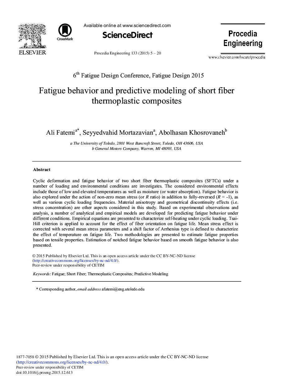 Fatigue Behavior and Predictive Modeling of Short Fiber Thermoplastic Composites 