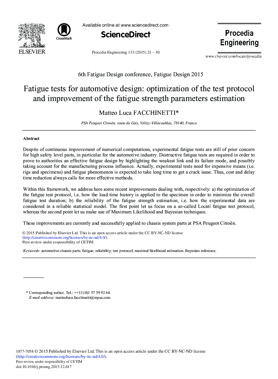 Fatigue Tests for Automotive Design: Optimization of the Test Protocol and Improvement of the Fatigue Strength Parameters Estimation 