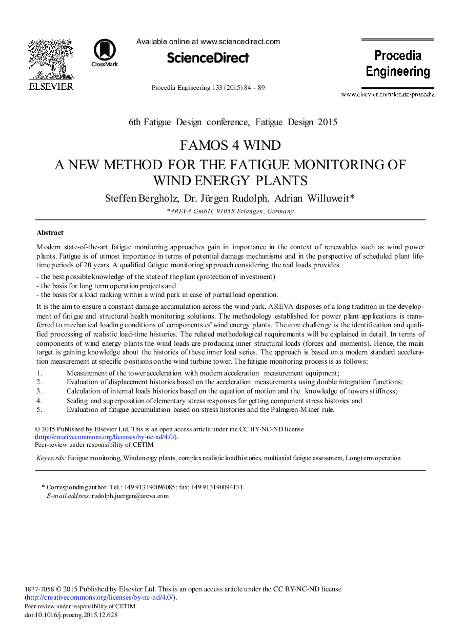 Famos 4 Wind a New Method for the Fatigue Monitoring of Wind Energy Plants 