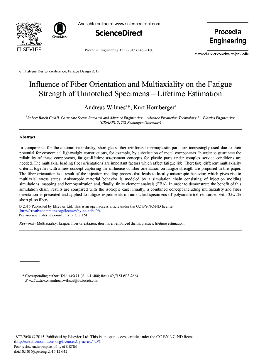 Influence of Fiber Orientation and Multiaxiality on the Fatigue Strength of Unnotched Specimens – Lifetime Estimation 