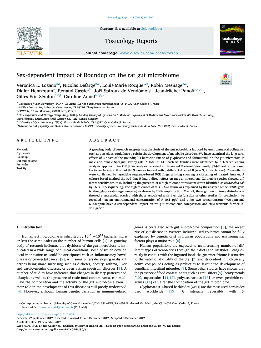 Sex-dependent impact of Roundup on the rat gut microbiome