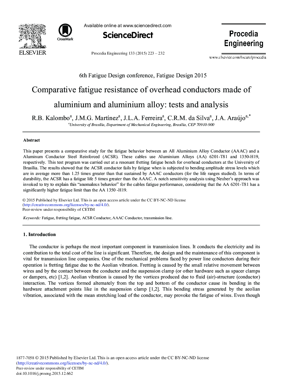 Comparative Fatigue Resistance of Overhead Conductors Made of Aluminium and Aluminium Alloy: Tests and Analysis 