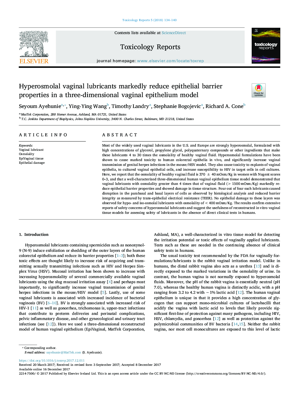 Hyperosmolal vaginal lubricants markedly reduce epithelial barrier properties in a three-dimensional vaginal epithelium model