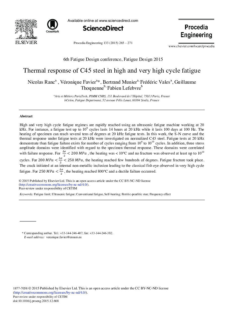 Thermal Response of C45 Steel in High and Very High Cycle Fatigue 