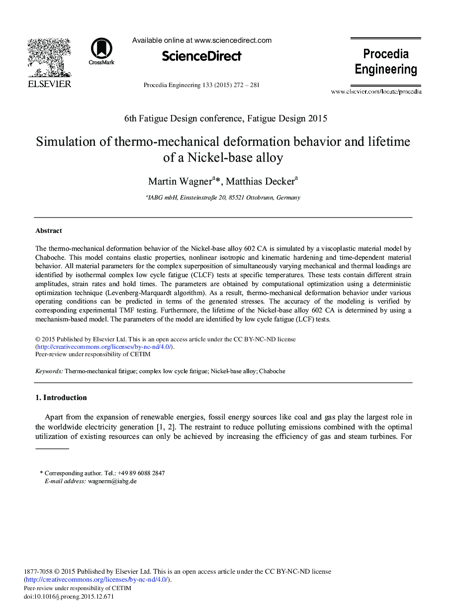 Simulation of Thermo-mechanical Deformation Behavior and Lifetime of a Nickel-base Alloy 