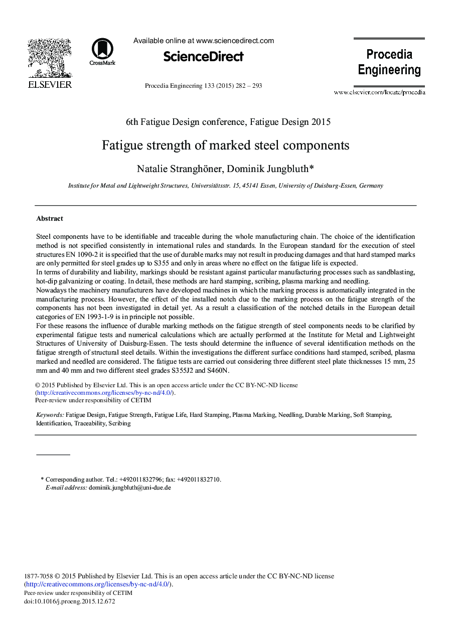 Fatigue Strength of Marked Steel Components 
