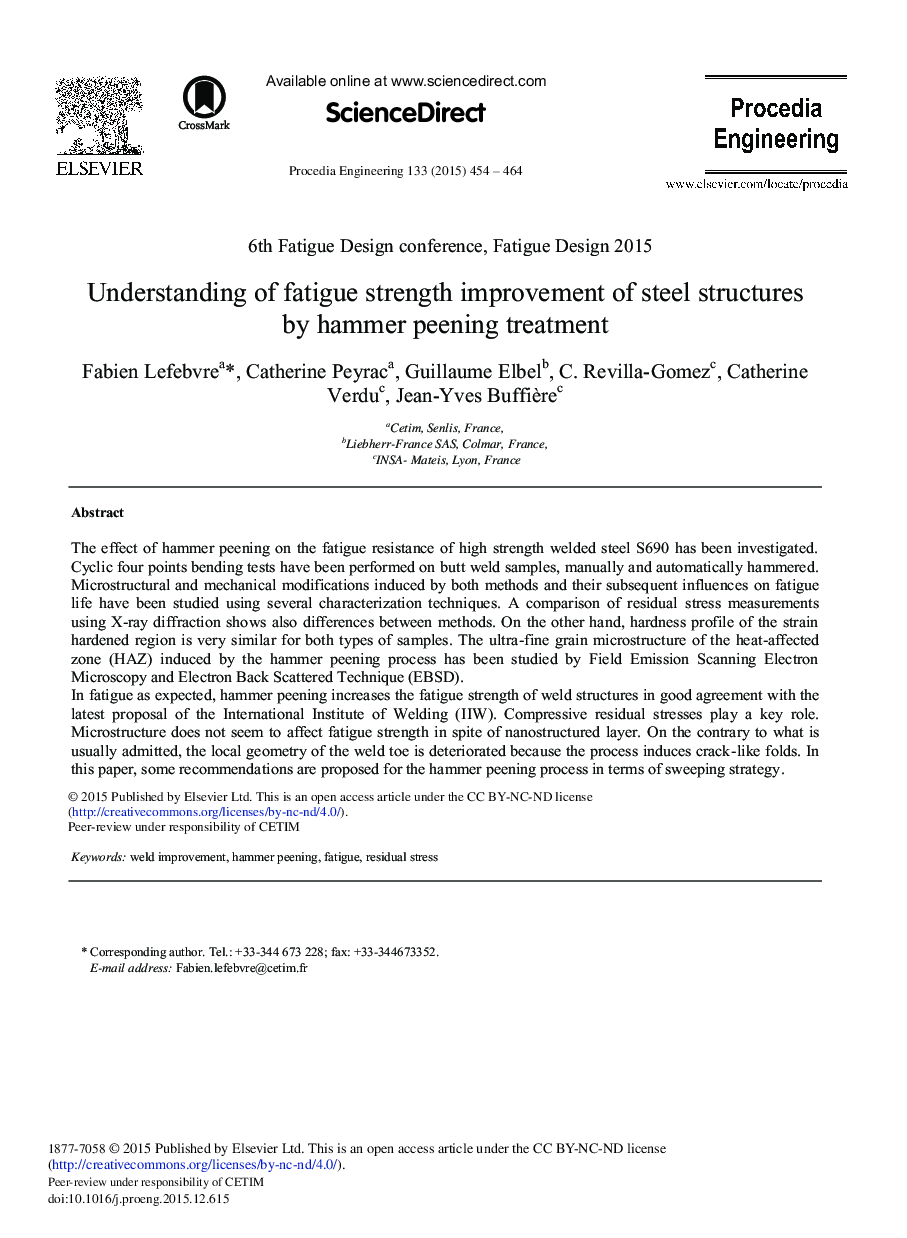 Understanding of Fatigue Strength Improvement of Steel Structures by Hammer Peening Treatment 