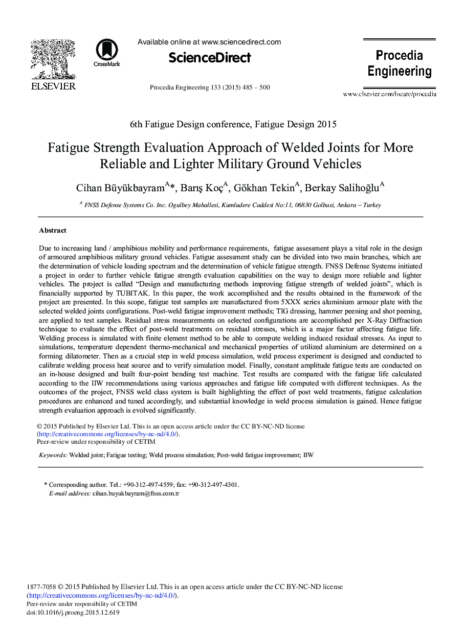 Fatigue Strength Evaluation Approach of Welded Joints for More Reliable and Lighter Military Ground Vehicles 