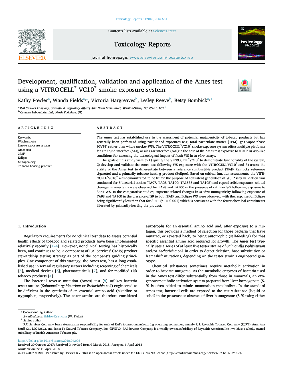 Development, qualification, validation and application of the Ames test using a VITROCELL® VC10® smoke exposure system