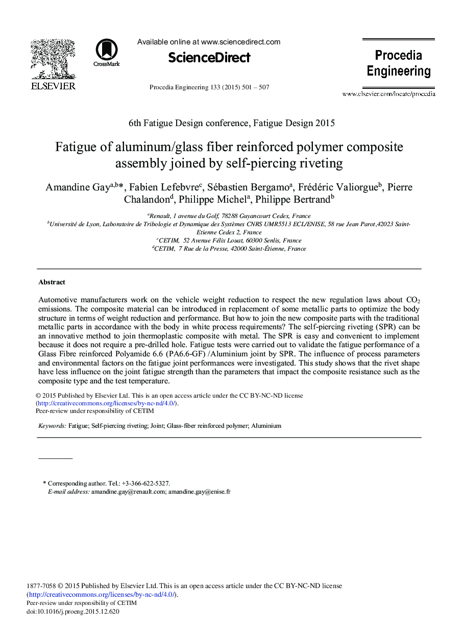 Fatigue of Aluminum/Glass Fiber Reinforced Polymer Composite Assembly Joined by Self-piercing Riveting 