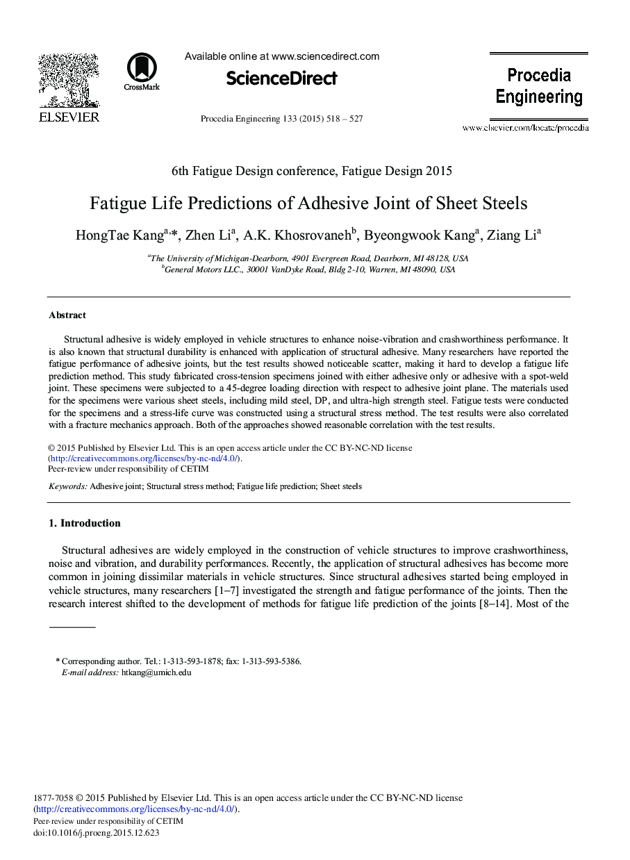 Fatigue Life Predictions of Adhesive Joint of Sheet Steels 