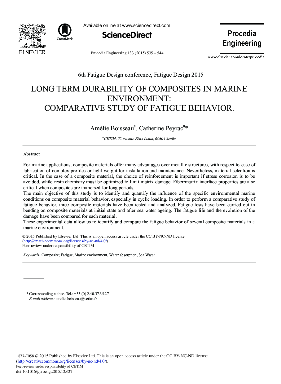Long Term Durability of Composites in Marine Environment: Comparative Study of Fatigue Behavior 