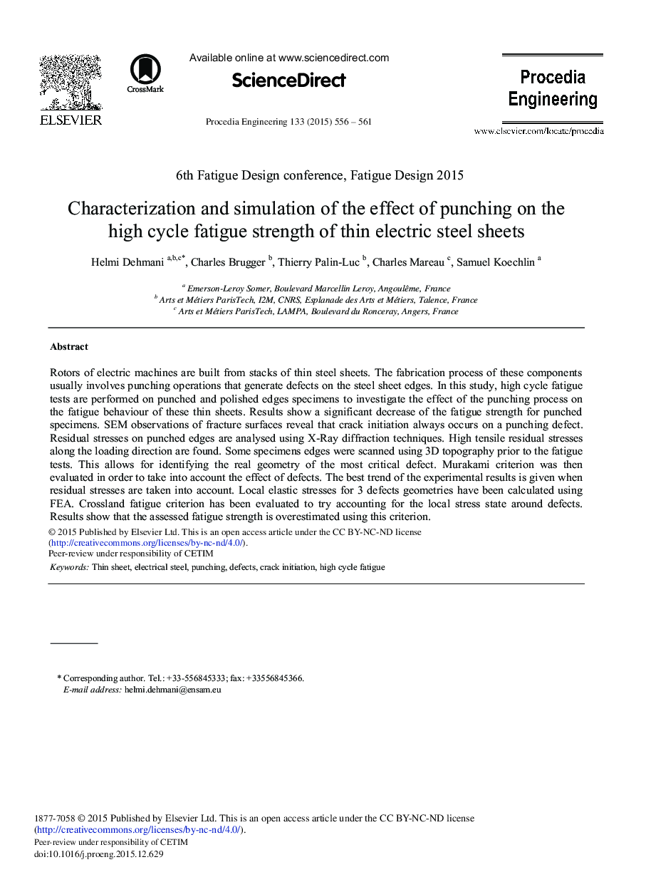 Characterization and Simulation of the Effect of Punching on the High Cycle Fatigue Strength of Thin Electric Steel Sheets 