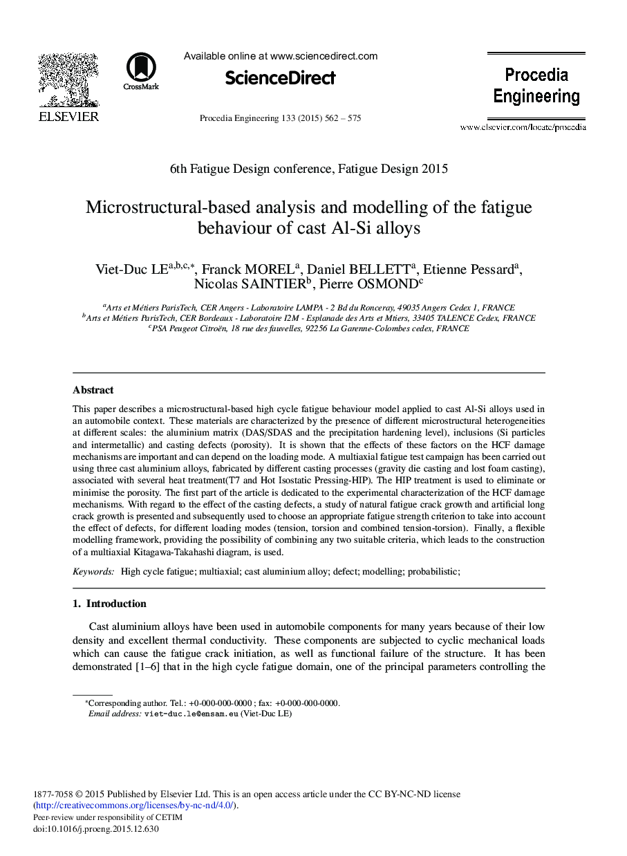 Microstructural-based Analysis and Modelling of the Fatigue Behaviour of Cast Al-Si Alloys 