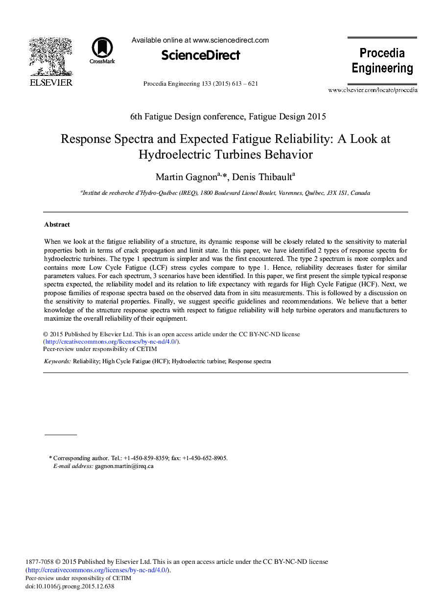 Response Spectra and Expected Fatigue Reliability: A Look at Hydroelectric Turbines Behavior 