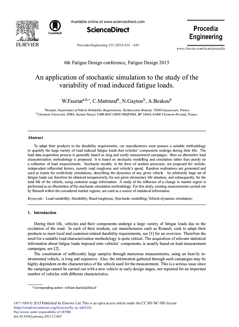 An Application of Stochastic Simulation to the Study of the Variability of Road Induced Fatigue Loads 