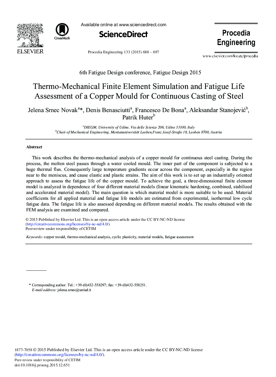 Thermo-Mechanical Finite Element Simulation and Fatigue Life Assessment of a Copper Mould for Continuous Casting of Steel 