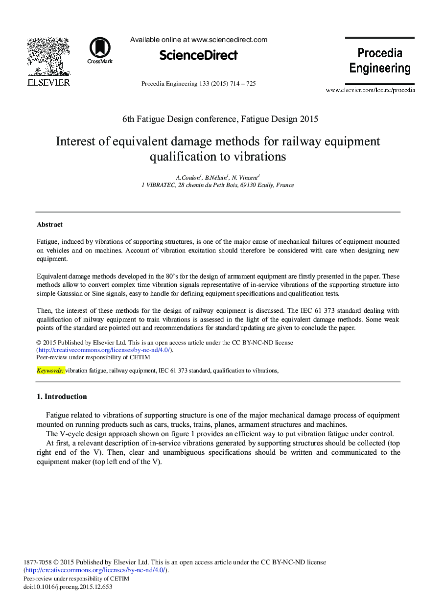 Interest of Equivalent Damage Methods for Railway Equipment Qualification to Vibrations 