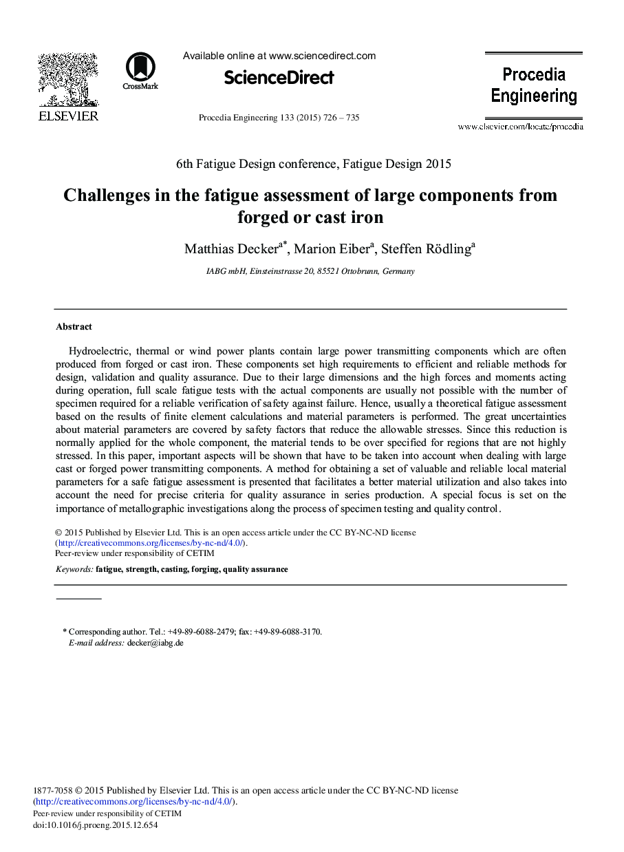 Challenges in the Fatigue Assessment of Large Components from Forged or Cast Iron 