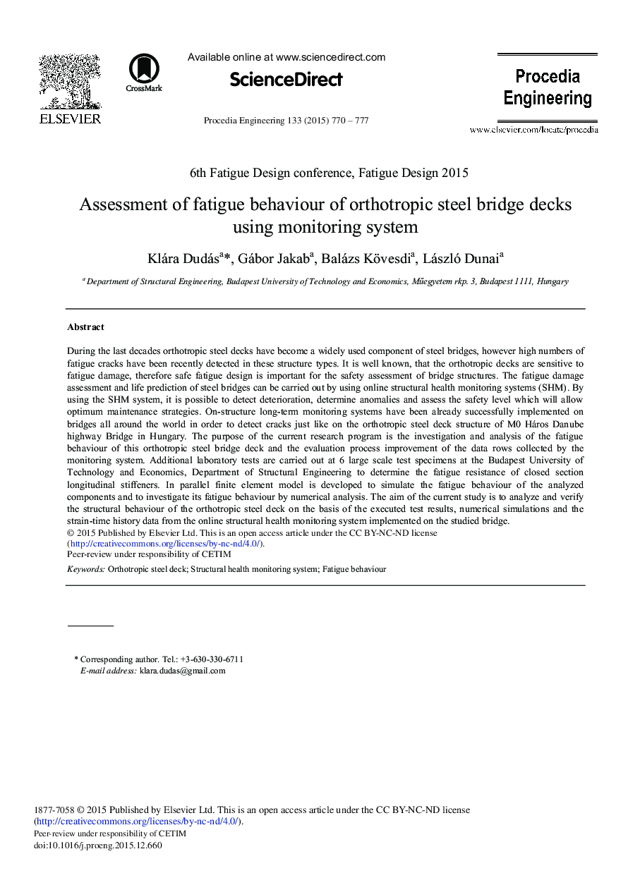 Assessment of Fatigue Behaviour of Orthotropic Steel Bridge Decks using Monitoring System 