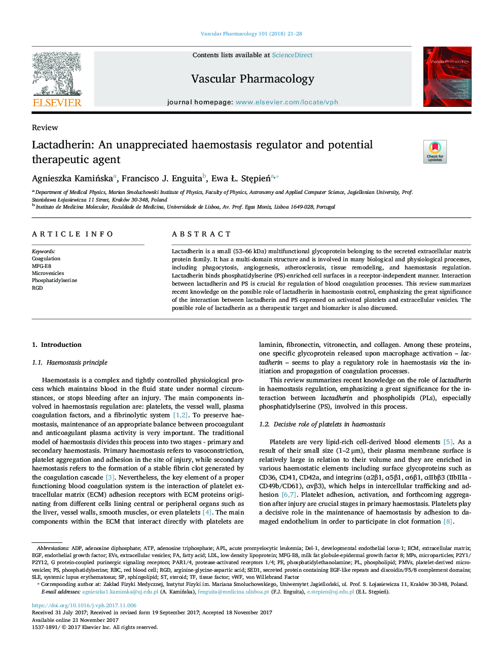 Lactadherin: An unappreciated haemostasis regulator and potential therapeutic agent