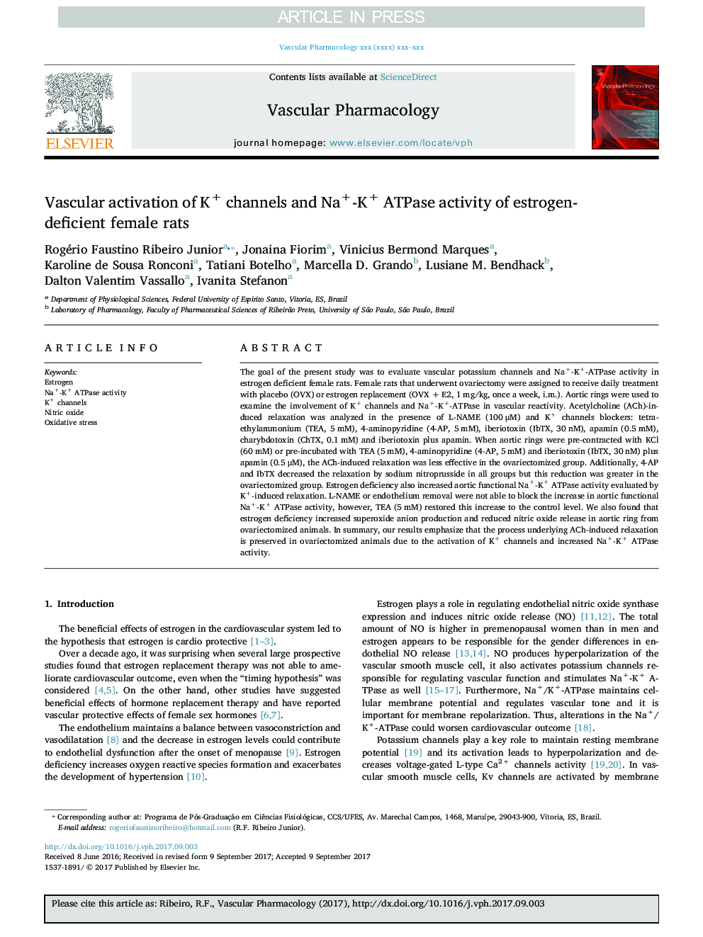 Vascular activation of K+ channels and Na+-K+ ATPase activity of estrogen-deficient female rats