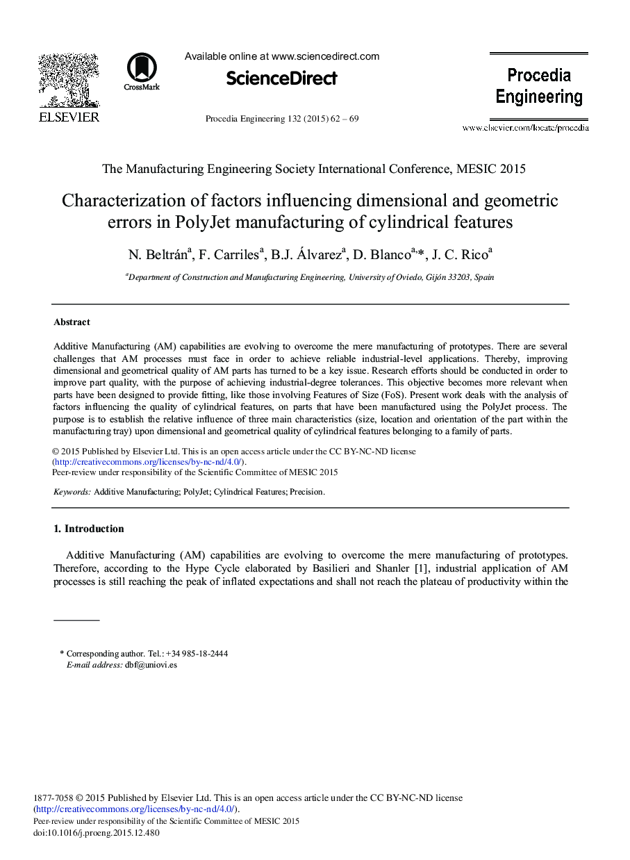 Characterization of Factors Influencing Dimensional and Geometric Errors in PolyJet Manufacturing of Cylindrical Features 