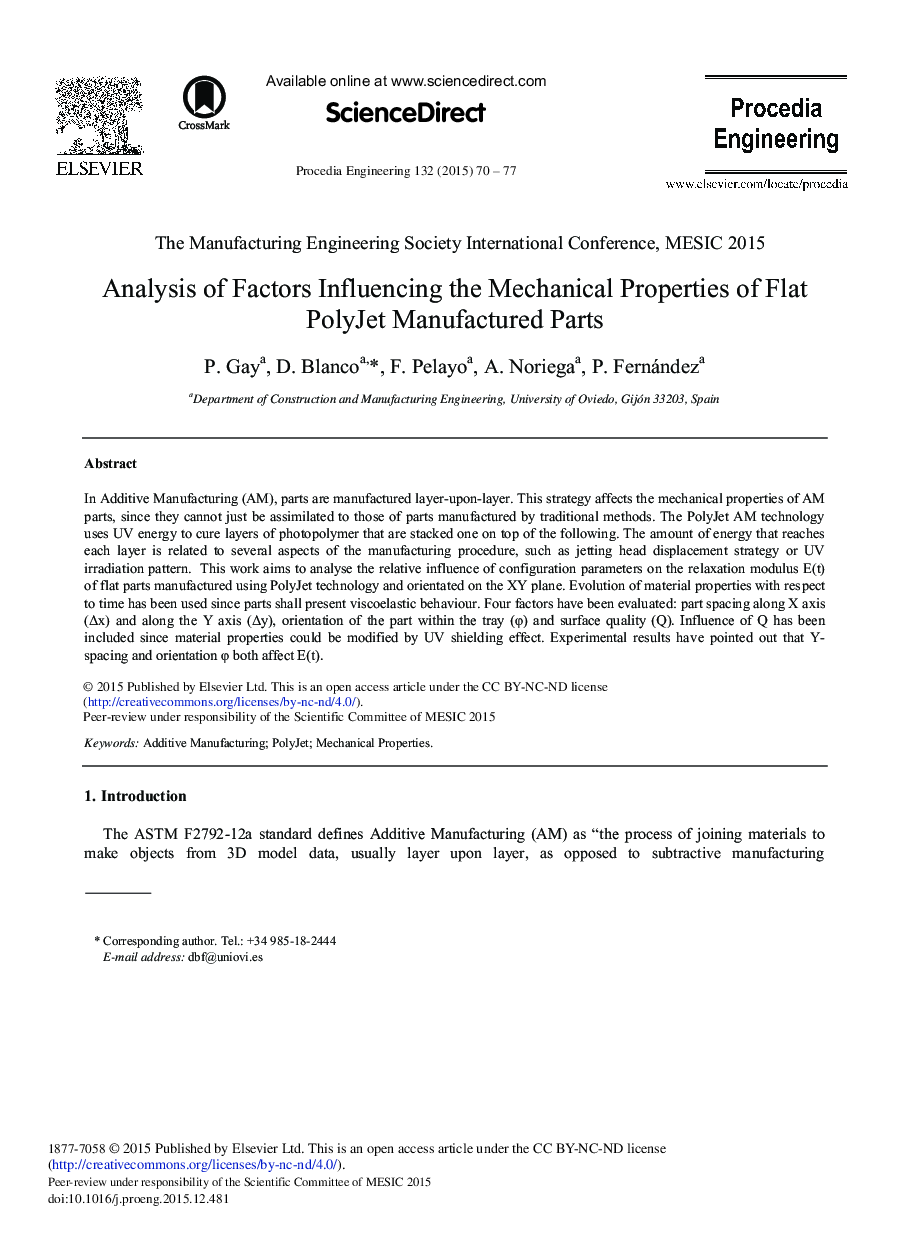 Analysis of Factors Influencing the Mechanical Properties of Flat PolyJet Manufactured Parts 