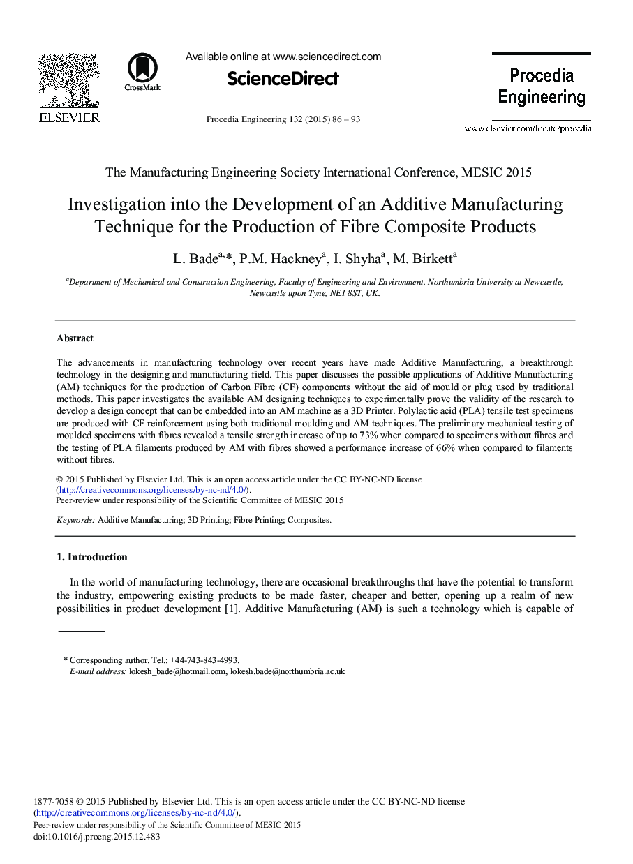 بررسی توسعه تکنیک تولید افزودنی برای تولید محصولات کامپوزیت فیبر 