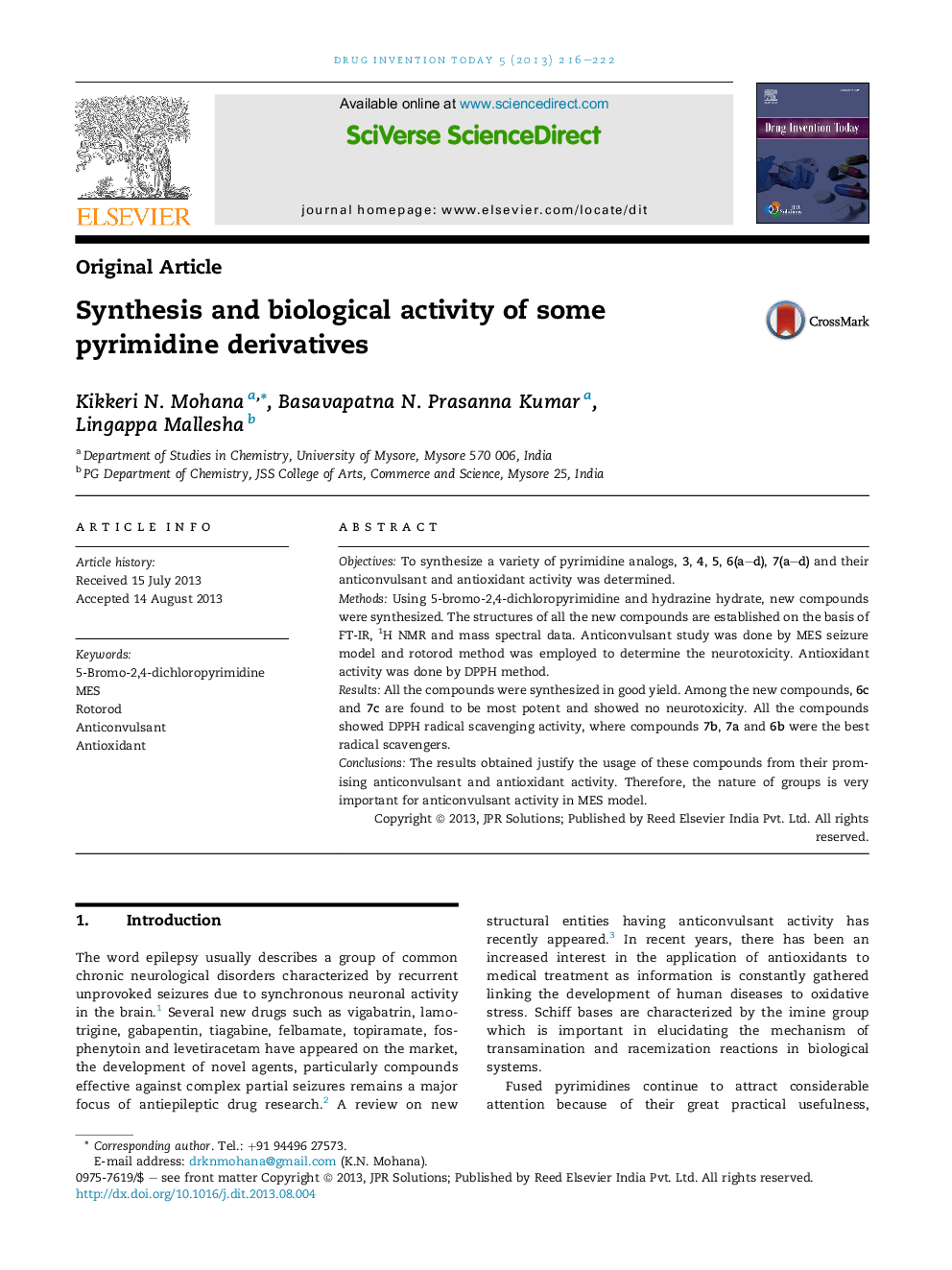 Synthesis and biological activity of some pyrimidine derivatives