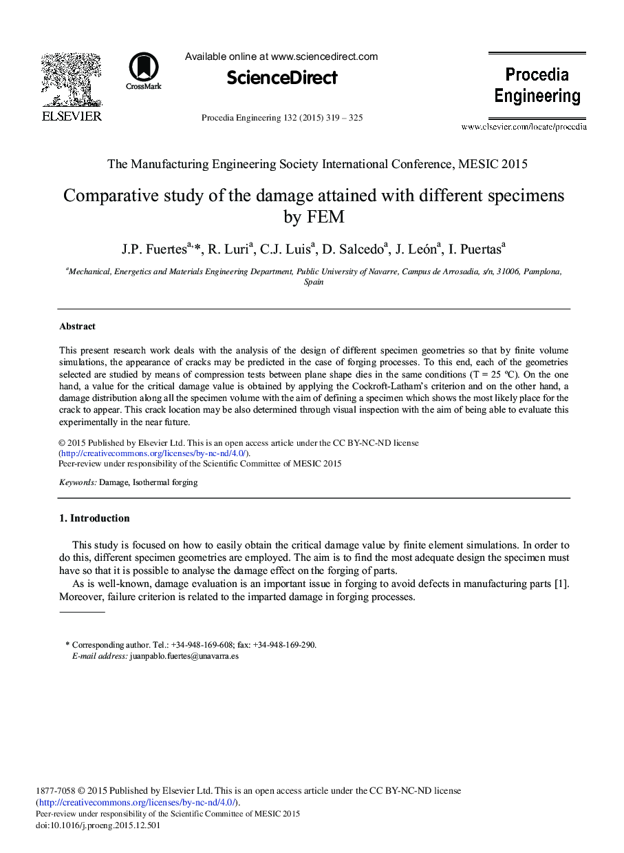 Comparative Study of the Damage Attained with Different Specimens by FEM 