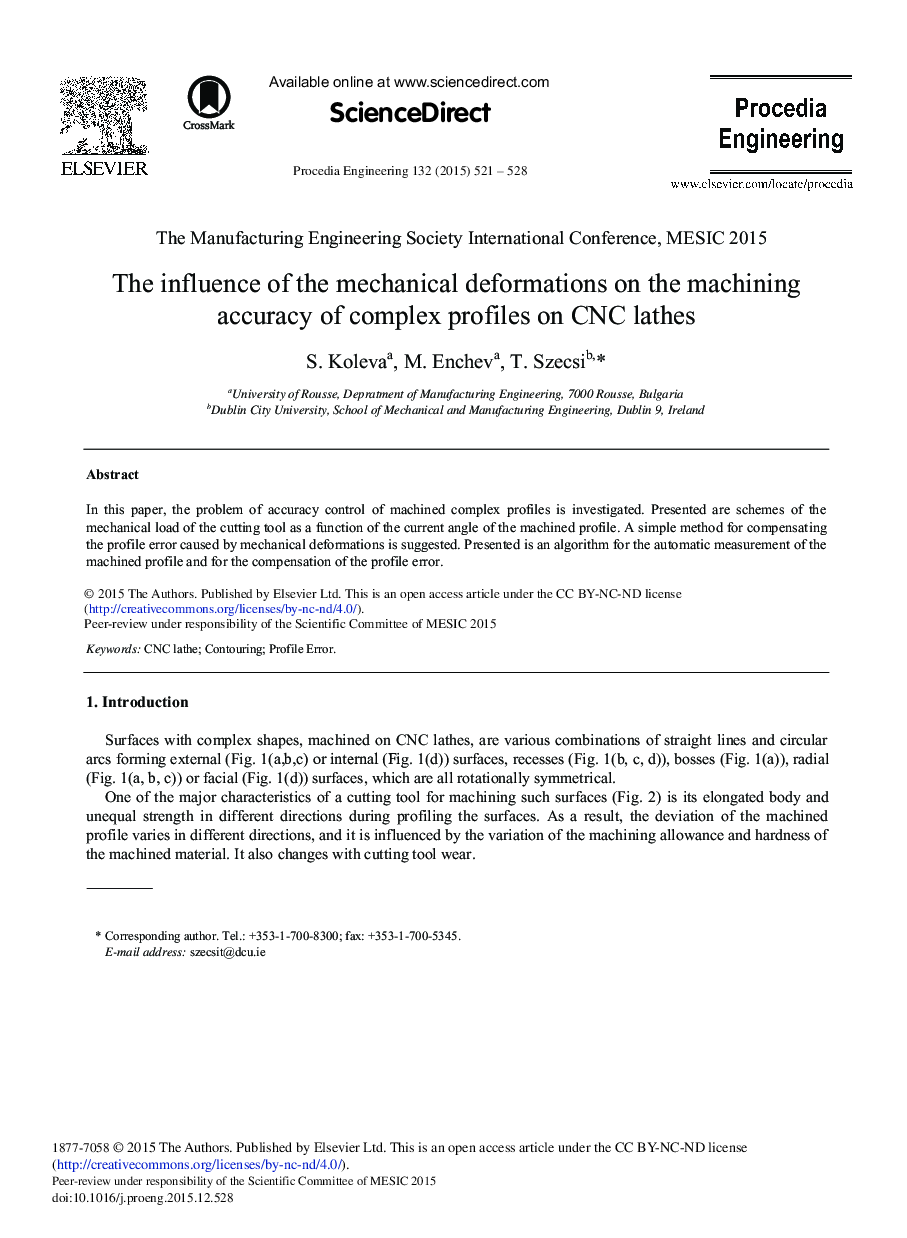 The Influence of the Mechanical Deformations on the Machining Accuracy of Complex Profiles on CNC Lathes 