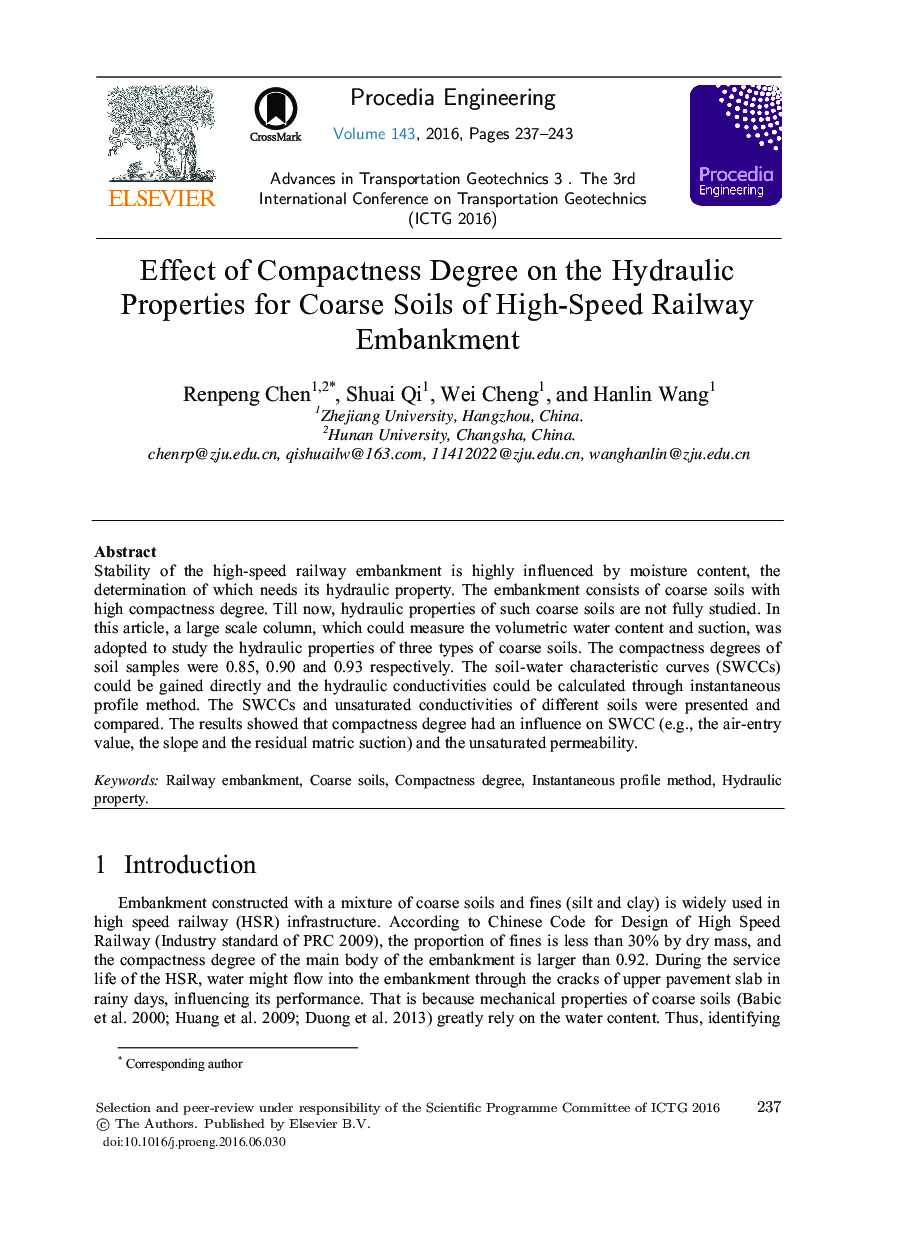 Effect of Compactness Degree on the Hydraulic Properties for Coarse Soils of High-Speed Railway Embankment 