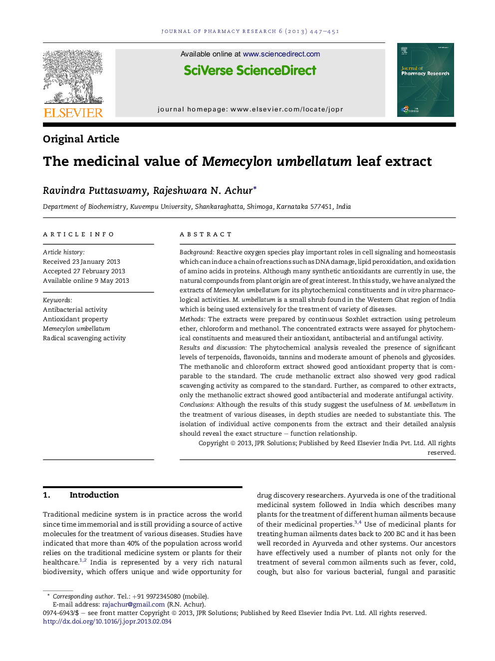 The medicinal value of Memecylon umbellatum leaf extract