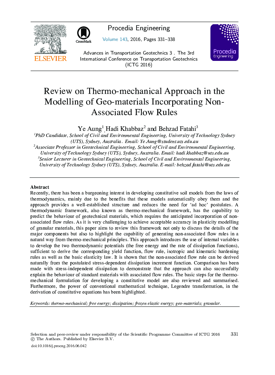 بررسی رویکرد ترمو-مکانیک در مدل سازی مواد جغرافیایی شامل قوانین جریان غیر مرتبط 
