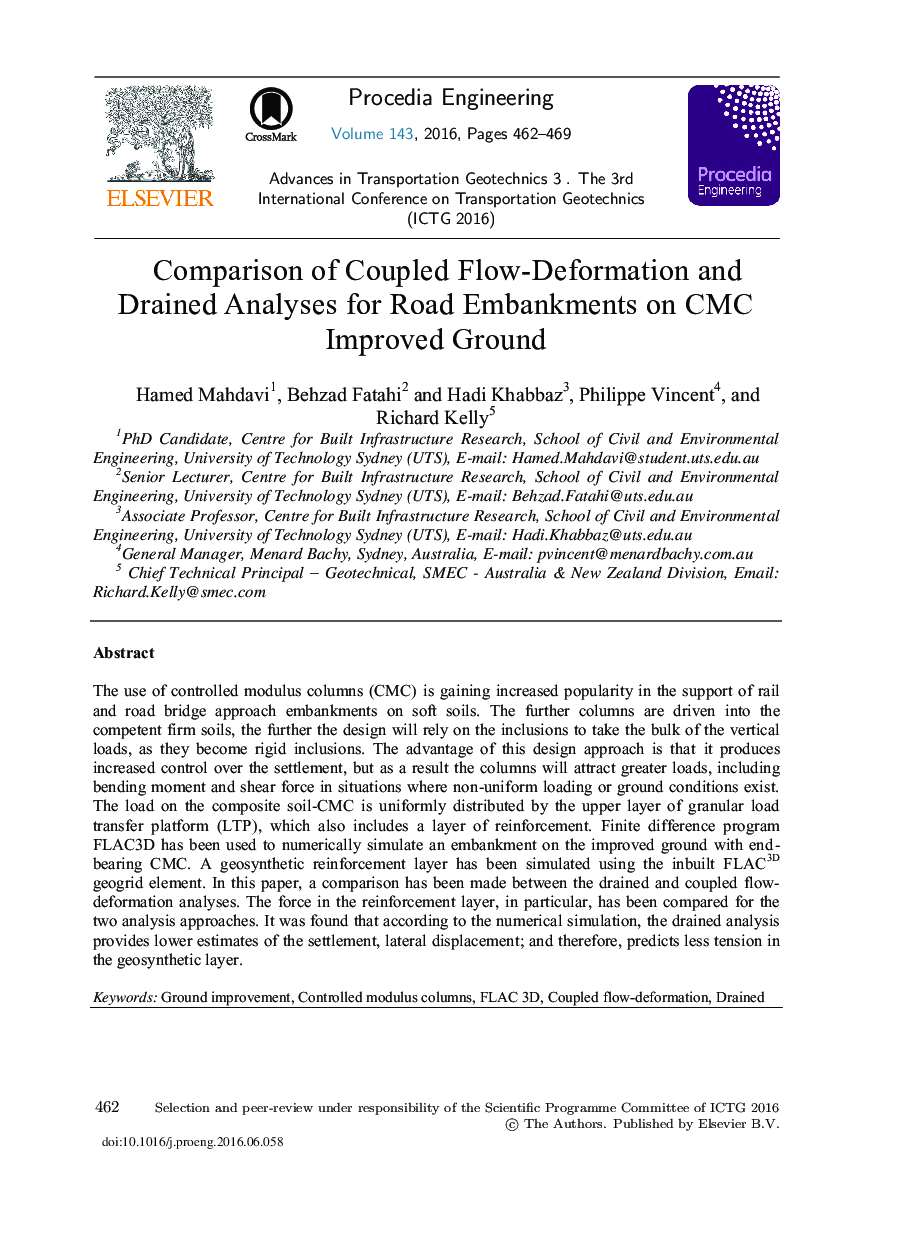 Comparison of Coupled Flow-deformation and Drained Analyses for Road Embankments on CMC Improved Ground 