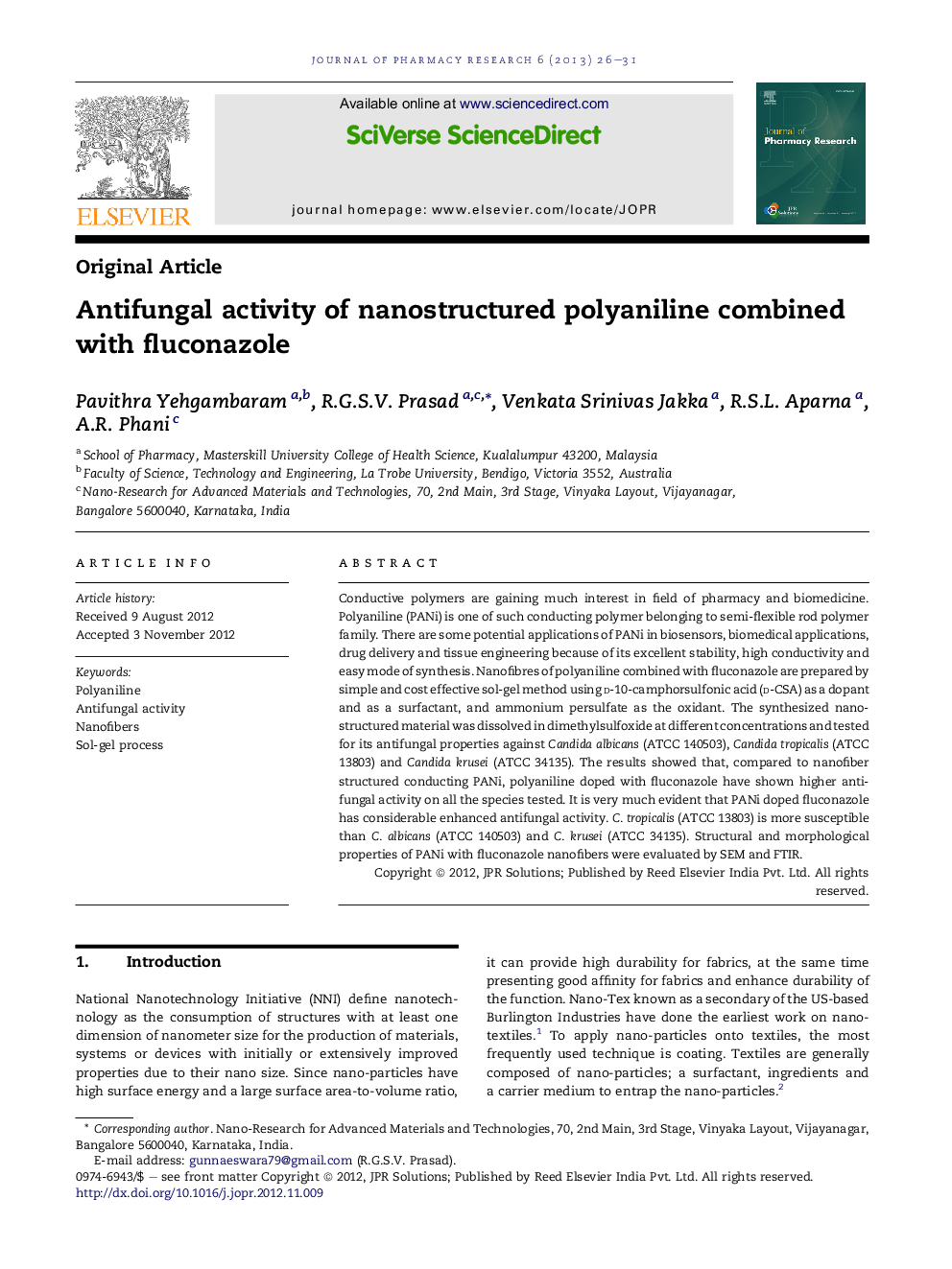 Antifungal activity of nanostructured polyaniline combined with fluconazole