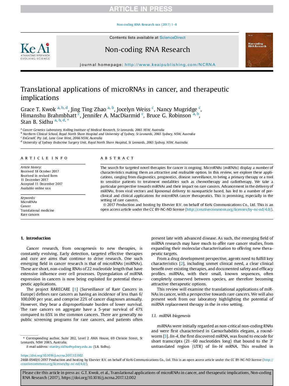 Translational applications of microRNAs in cancer, and therapeutic implications