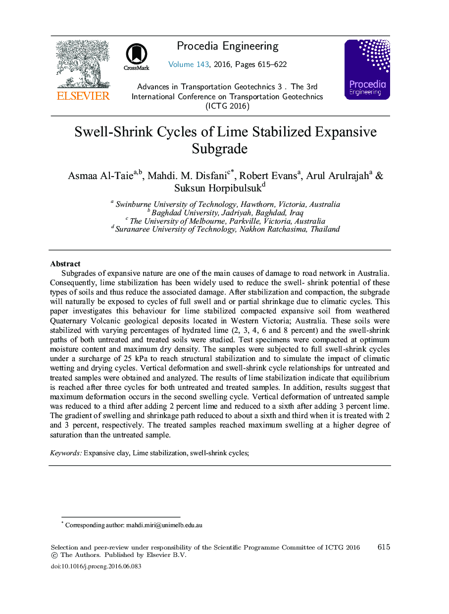 Swell-shrink Cycles of Lime Stabilized Expansive Subgrade 