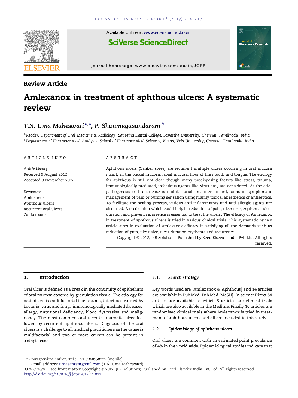 Amlexanox in treatment of aphthous ulcers: A systematic review